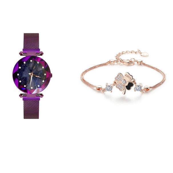 Unisex Fashion Stainless Steel Watch And Copper Bracelets