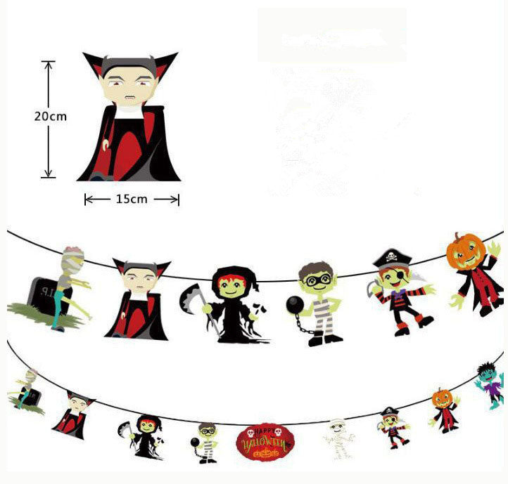 Halloween Triangle Pull Flag Party Decorations Bat Skull Pumpkin Paper Pull Flower Banner