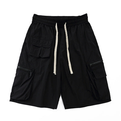 Men's Cargo Shorts Polyester Mid-Waist Solid Color Black