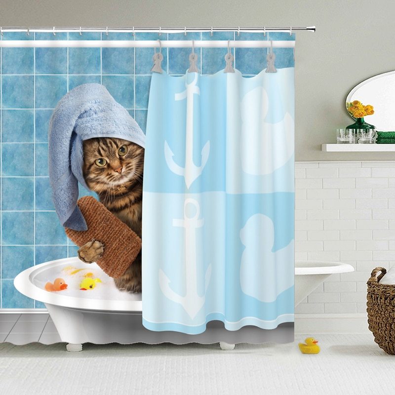 Bathroom Shower Curtain – Waterproof and Mildew-Proof Polyester Curtain with Animal Print Series
