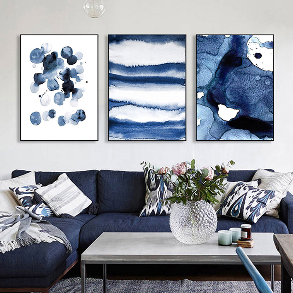 Blue Abstract Wall Art – Pattern Spot Sofa Background Decorative Canvas Painting