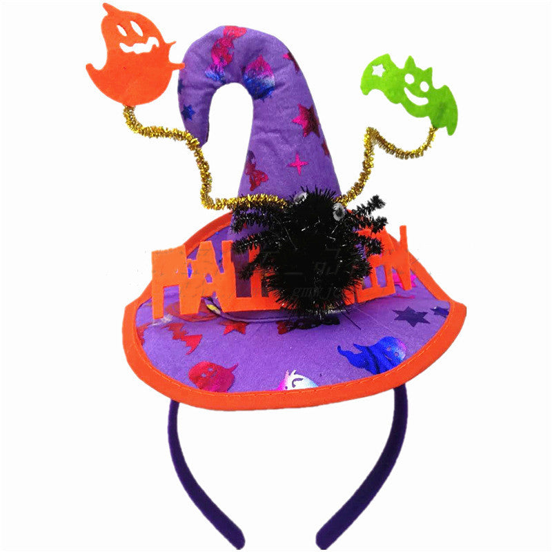 Halloween Witch Hat Headband – Spider, Bat, and Ghost Letter Hair Accessories for Masquerade Party Props