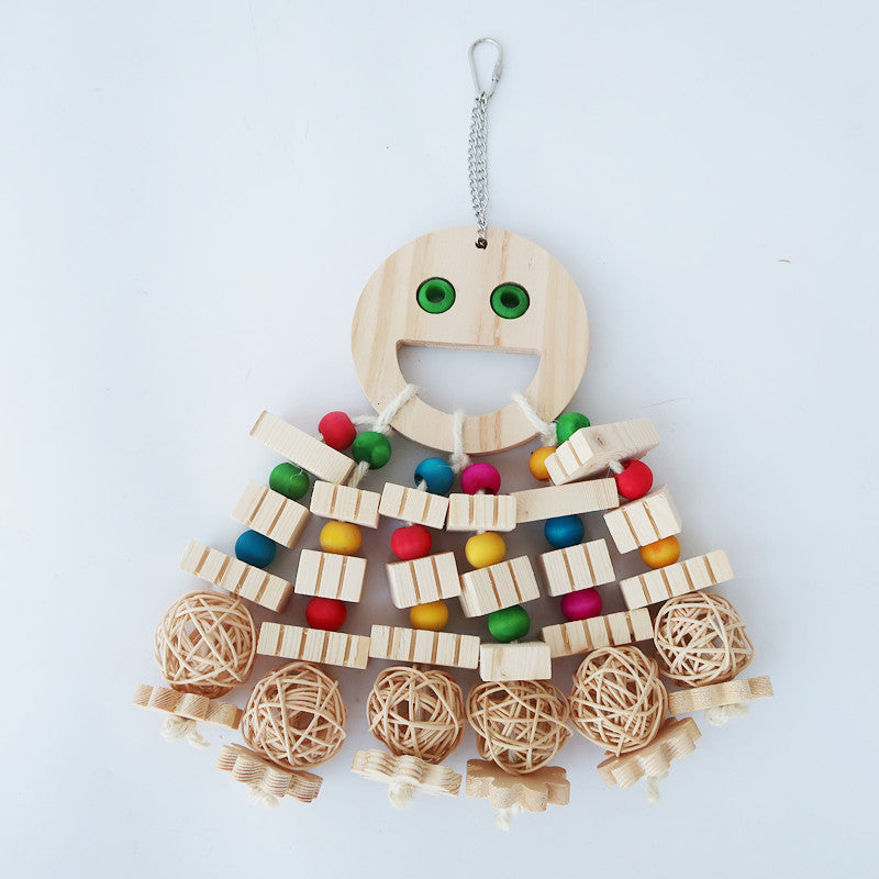 Parrot Toy Wooden Cartoon Bead String – Chewing, Molar, and Treasure Hunting Blocks Bird Supply