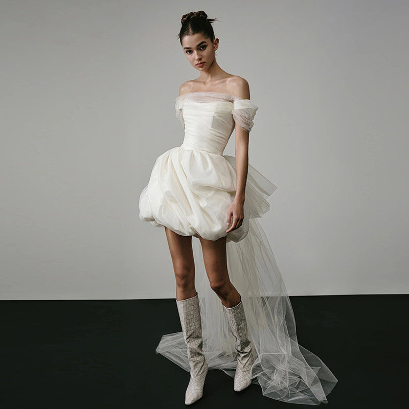 Elegant Off-Shoulder Light White Short Wedding Dress