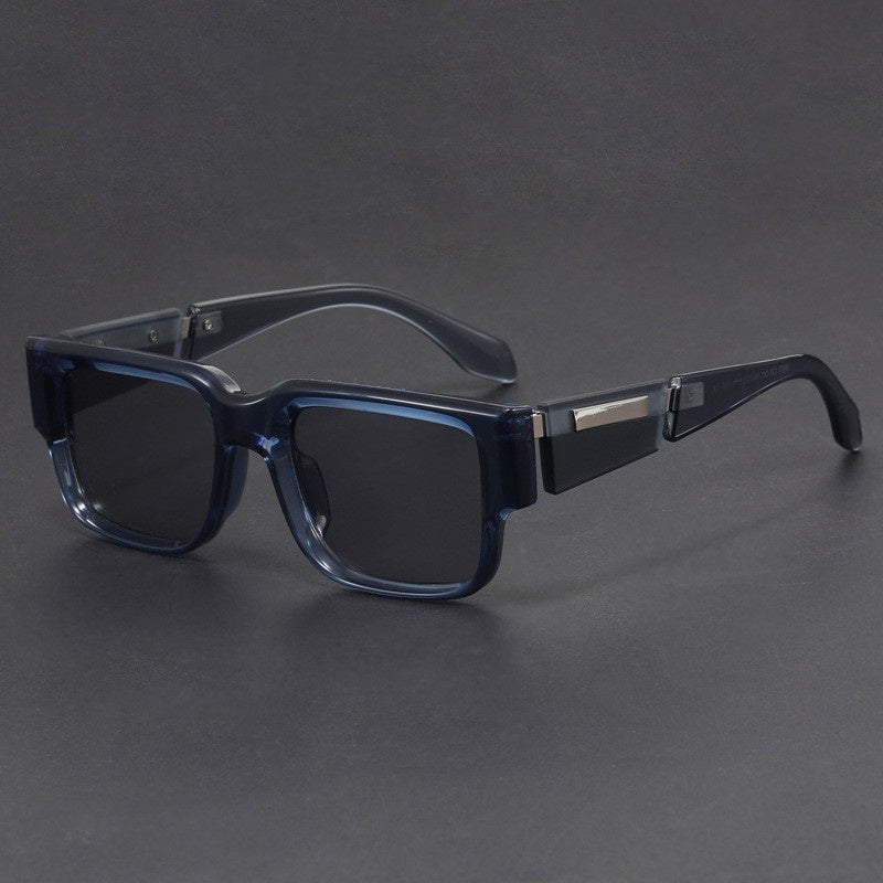 Gray Blue Square Thick Frame UV-Proof Retro Sunglasses