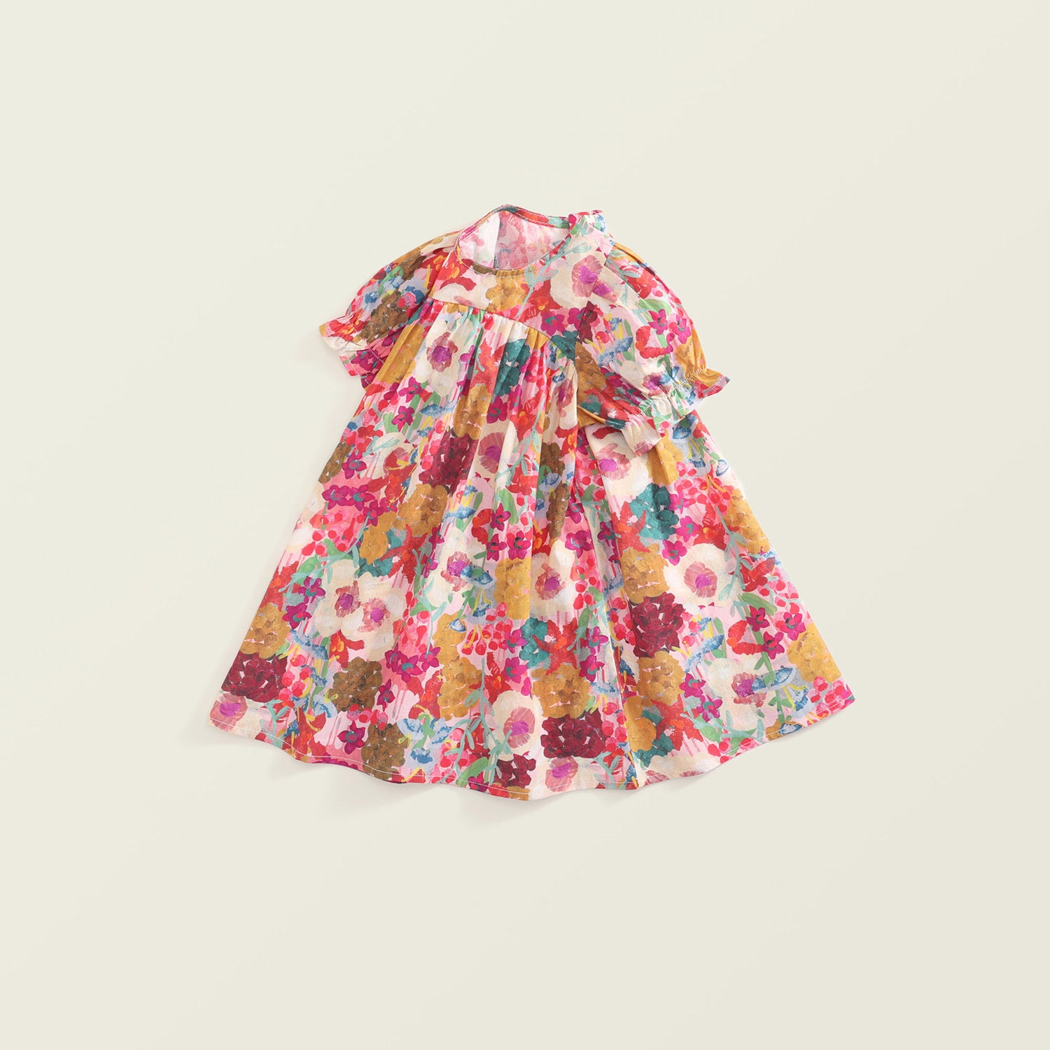Oil Painting Floral Holiday Princess Dress Puff Sleeve