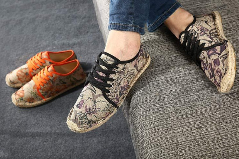 Straw canvas shoes couple models lazy shoes