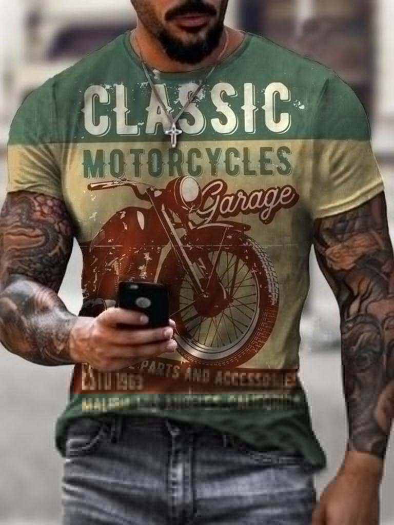 Men's Sports Round Neck Slim  Printed T-shirt