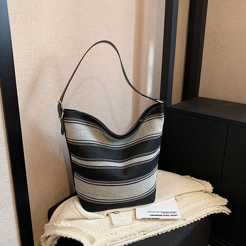 Artistic Striped Hand-carrying Bucket Bag For Women