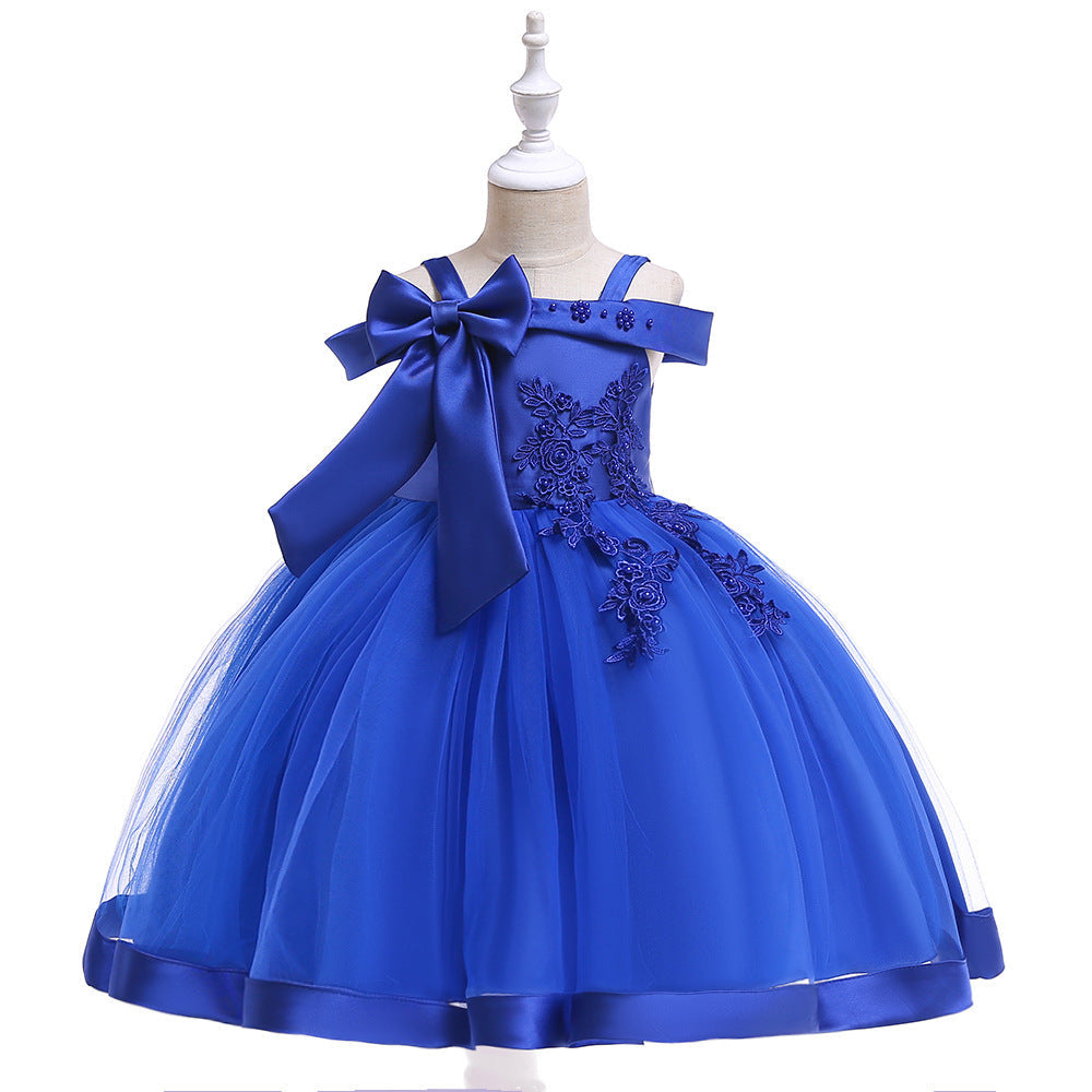Girls A Line Beaded Bow Flower Dress Cotton Polyester Blend