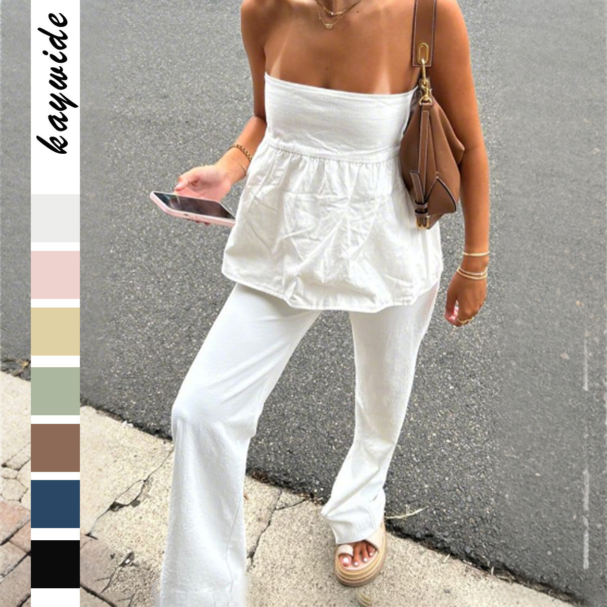 Women's Casual Tube Top Straight-leg Trousers Suit