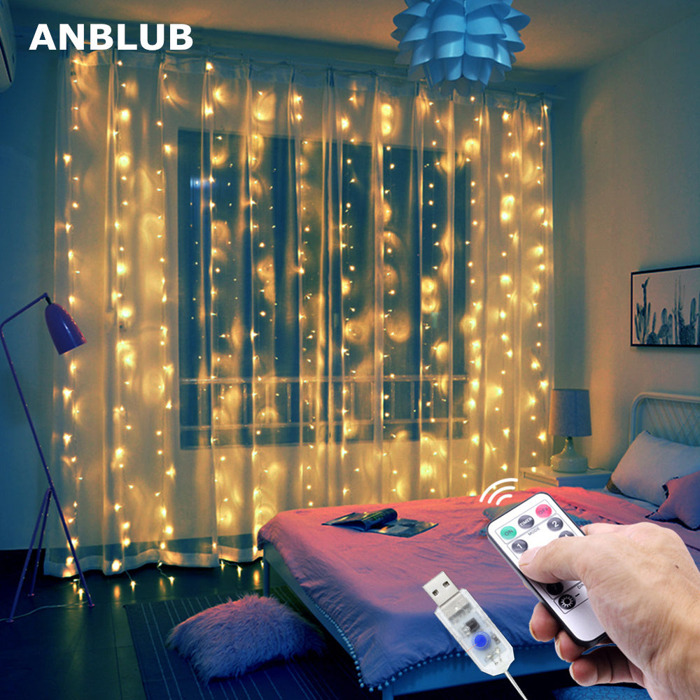 LED Curtain String Lights USB Powered Window Garland Decoration