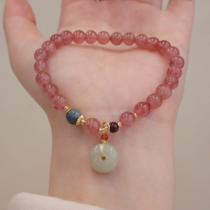 New Chinese Natural Strawberry Quartz Purse Hetian Jade Bracelet