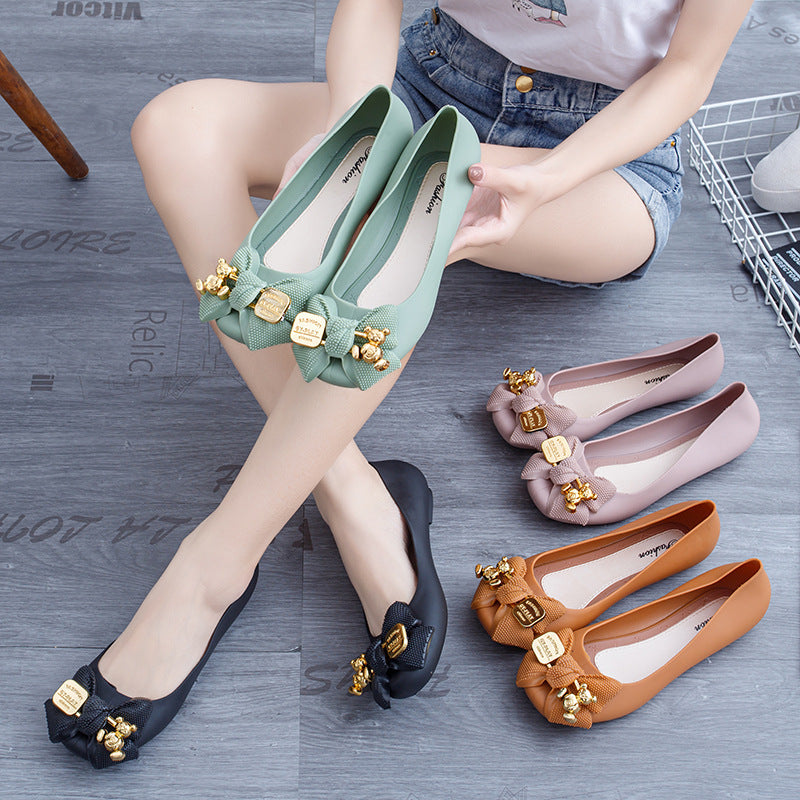 Women's Sandals Solid Color Flat Fashion Buckle Bow Summer Outdoor Casual