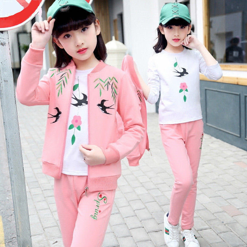 Girls Three Piece Polyester Suit Set Regular Fit For School