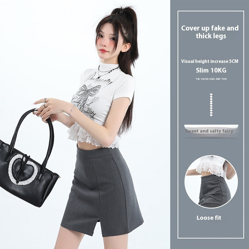 Women’s Fresh & Sweet College Style Mini Skirt – Solid Color High-Waist Casual Skirt