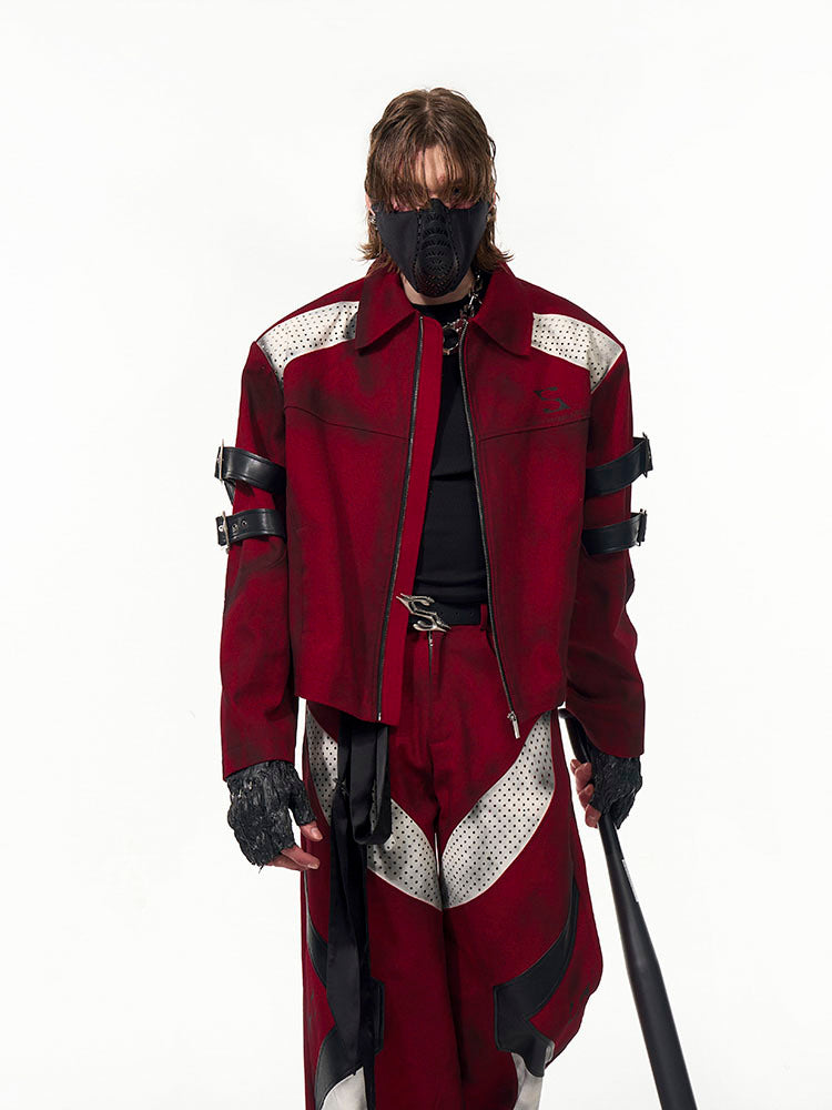 Red Dirty Dyed Short Denim Coat