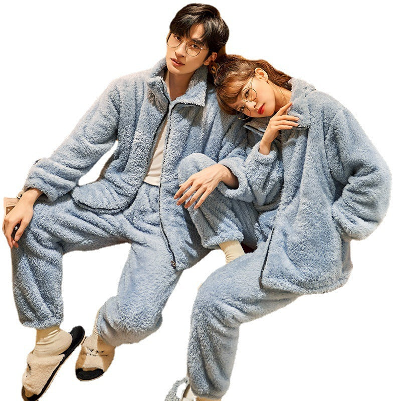 Couple Flannel Pajama Set – Plush Thickened Thermal Zipper Suit