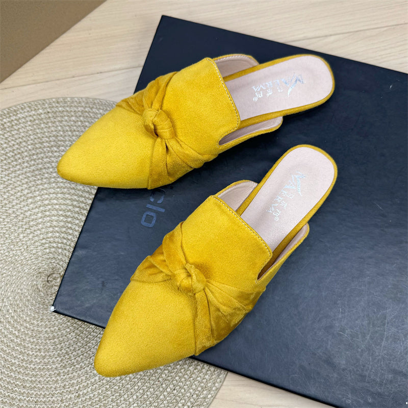 Bow Toe Korean Style Simple Pointed Flat Lazy Half Slippers