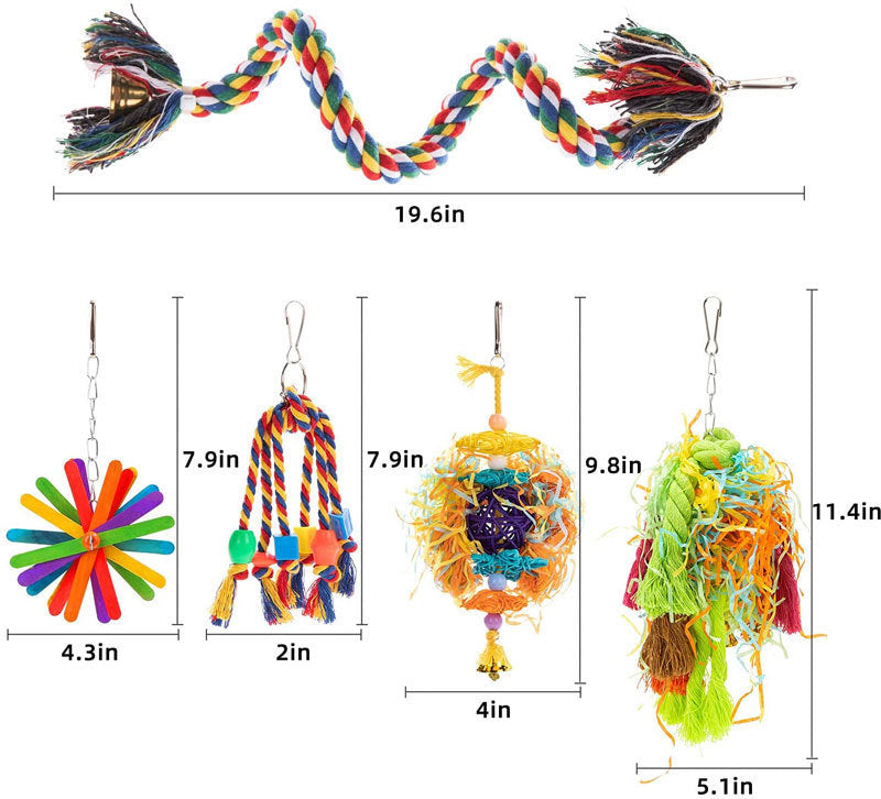 5Pcs Parrot Chewing Toys – Cotton Rope Gnawing and Climbing Set for Bird Play and Beak Grinding