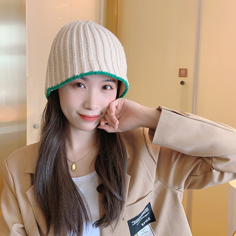 Solid Color Stitching Lace Knitted Woolen Cap