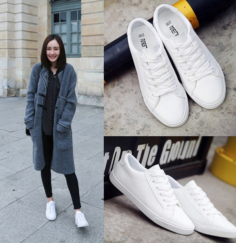 Spring and Autumn Small White Women’s Flat Leather Canvas Casual Shoes