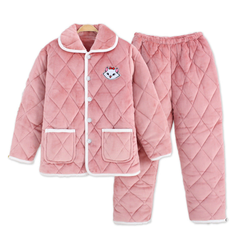 Women's Fashion Coral Fleece Three-layer Thickened Fleece-lined Warm Loungewear