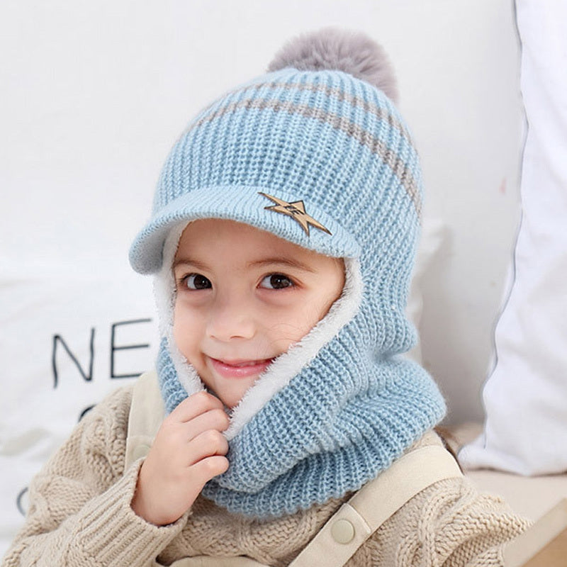 Children's neck guard one-piece woolen hat