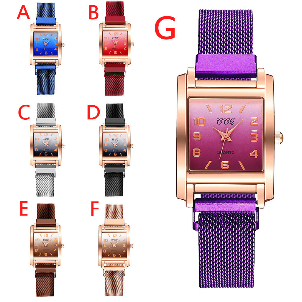 Casual Rectangular Dial Women’s Quartz Watch with Magnetic Buckle Strap