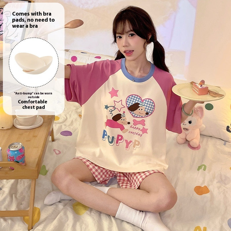Cartoon Cute Loungewear Can Be Worn Outside With Chest Pad