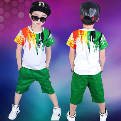 Korean Style Unisex Kids Short Sleeve Cotton Pantsuit Slim
