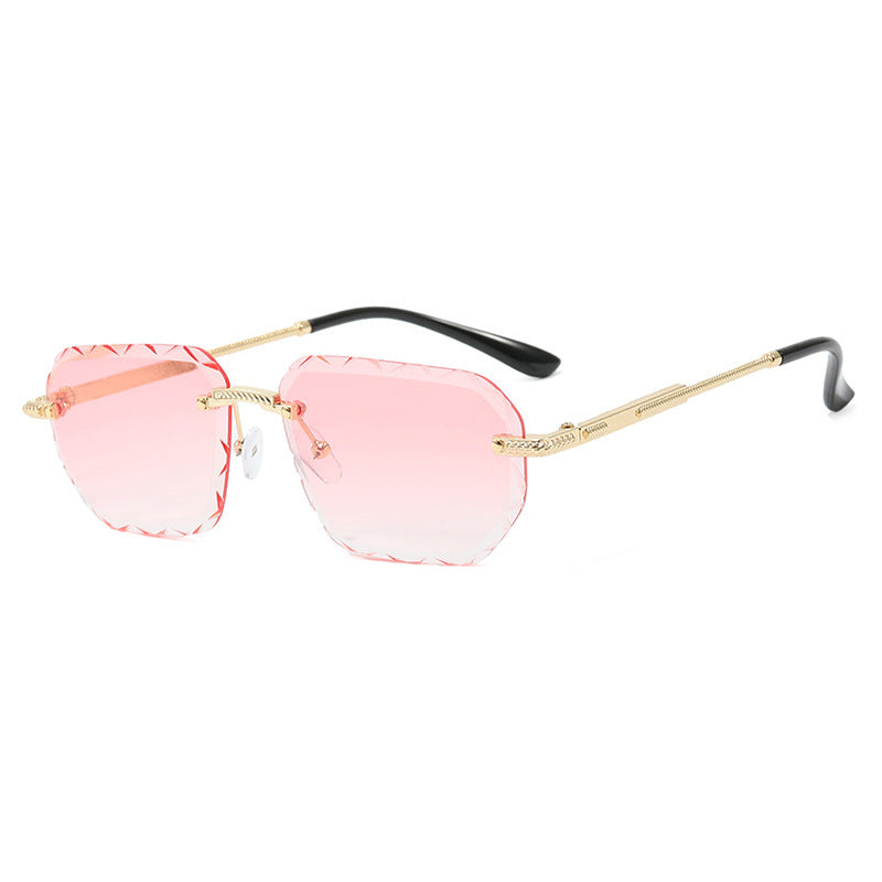 Frameless Square Metal Sunglasses for Women – Small Frame Trendy Eyewear