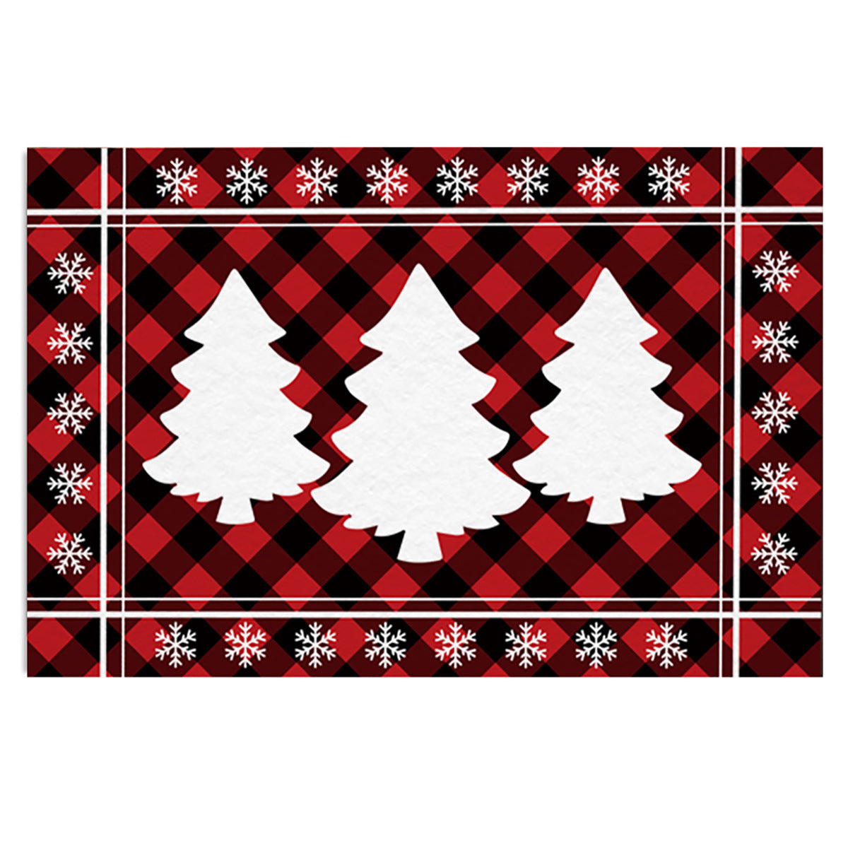 Christmas Non-slip Door Mat Black And Red Plaid Decorative Carpet
