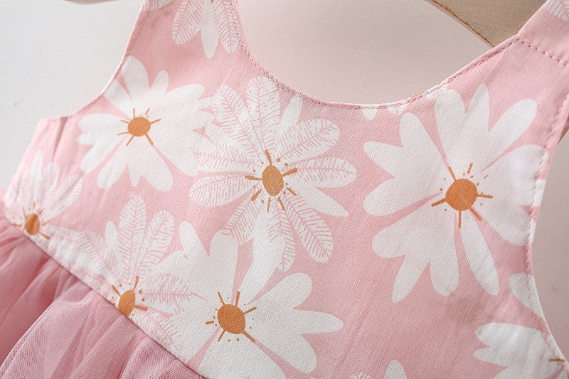 Girls' Summer New Floral Mesh Slip Dress