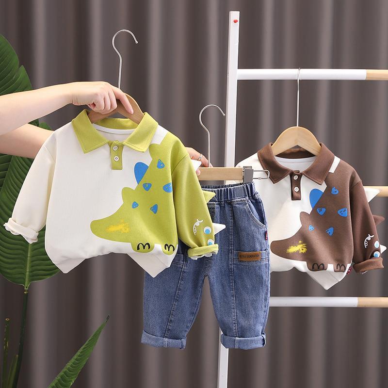 Kids Polo Long Sleeve Shirt and Pants Set Regular Cotton