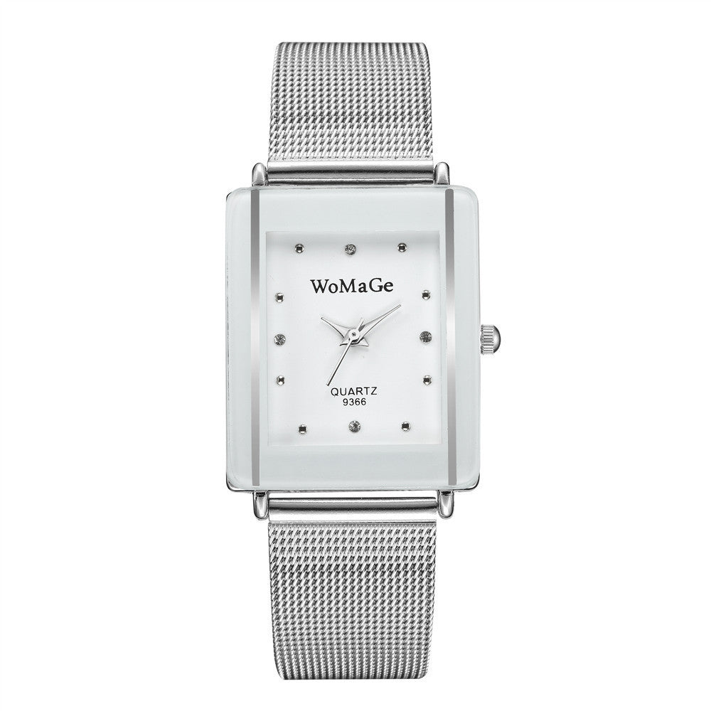 Fashion Simple Style Rectangular Dial Couple Watch – White & Black, 9mm Thickness