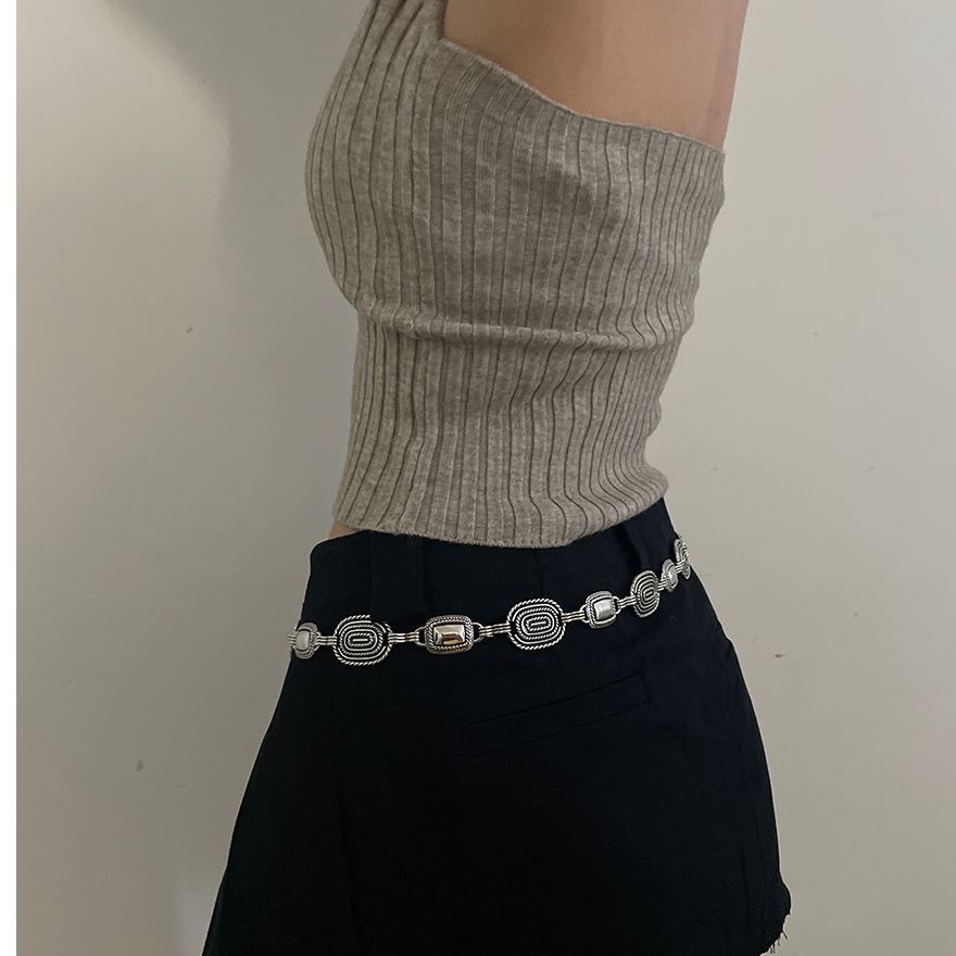 Retro Metal Womens Waist Chain Silver 108cm Regular