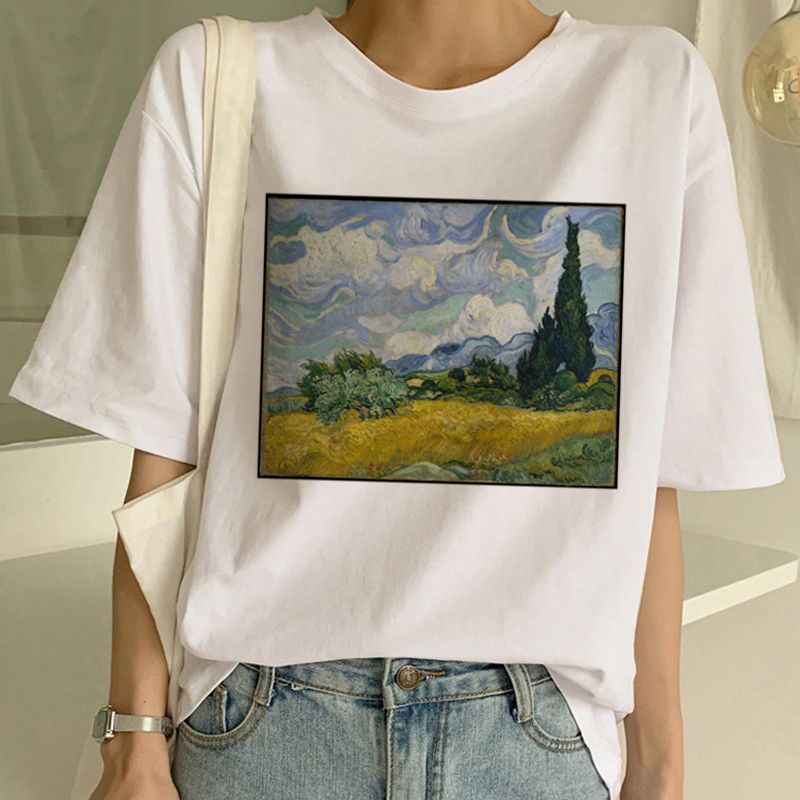 Women's Modal Art Print T Shirt Van Gogh Regular