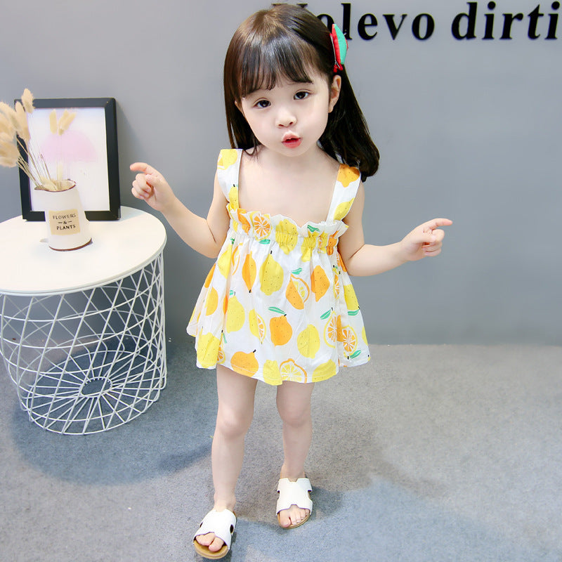 Women's Cotton Lemon Suspender Princess Dress
