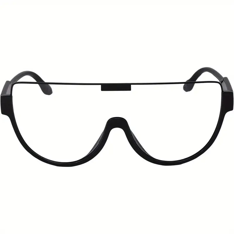 Stylish Large Size Flat Top Sunglasses – Unisex Black Frame Oversized One-Piece Lens Eyewear