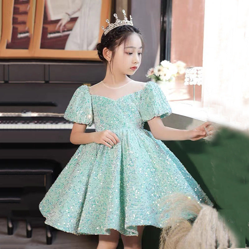 Sequined Children's Girl Princess Dress Birthday Full-year Baby Girl Catwalk Host Piano Performance Wear