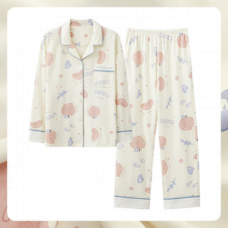 Women's Fashion Simple Cotton Long-sleeved Home Wear Set