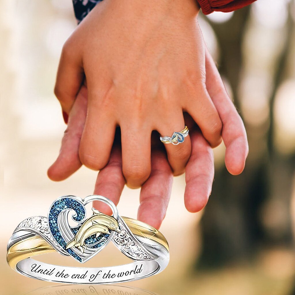 Unisex Slim Dolphin Sapphire Ring In Electroplated Metal