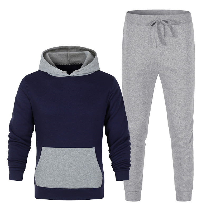 Contrasting Color Sweater Suit, Sports And Leisure Suit, Plain Solid Color Hoodie  Trousers 2-piece Set