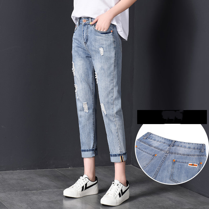 Women’s High-Waist 9/10 Harem Jeans – Ripped, Ankle-Length “Nine-Point”