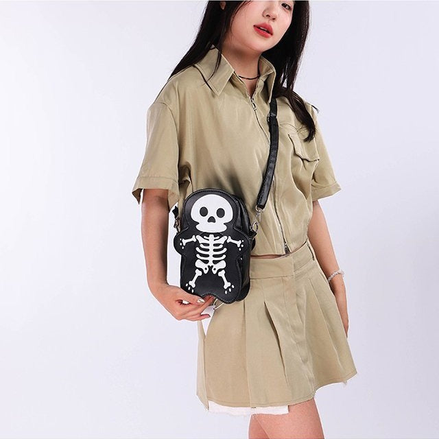 Halloween Skull Crossbody Bag – Cute Small Phone Shoulder Messenger Purse