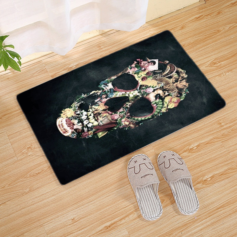 Halloween Flannel Floor Mat Bathroom Toilet Door Non-slop Mats Skull Absorbent Printing Floor Mat