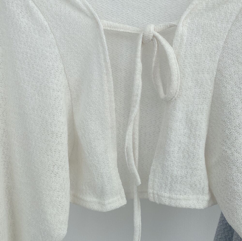 Retro Design Lace-up Lantern Sleeve Short Thin Cardigan Jacket Women