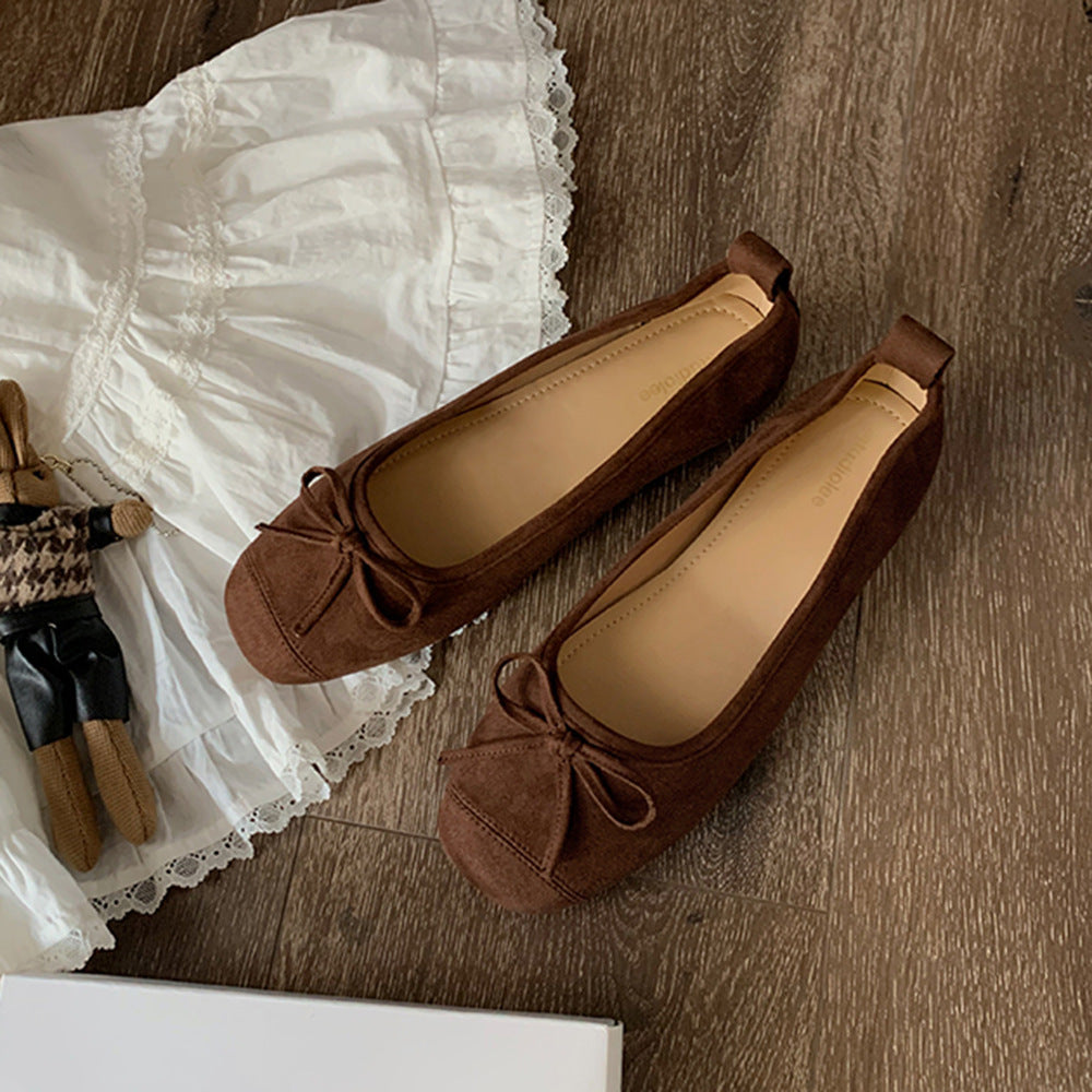 Women's Round-toe Ballet-style Bowknot Soft Surface Low-cut Flat Shoes