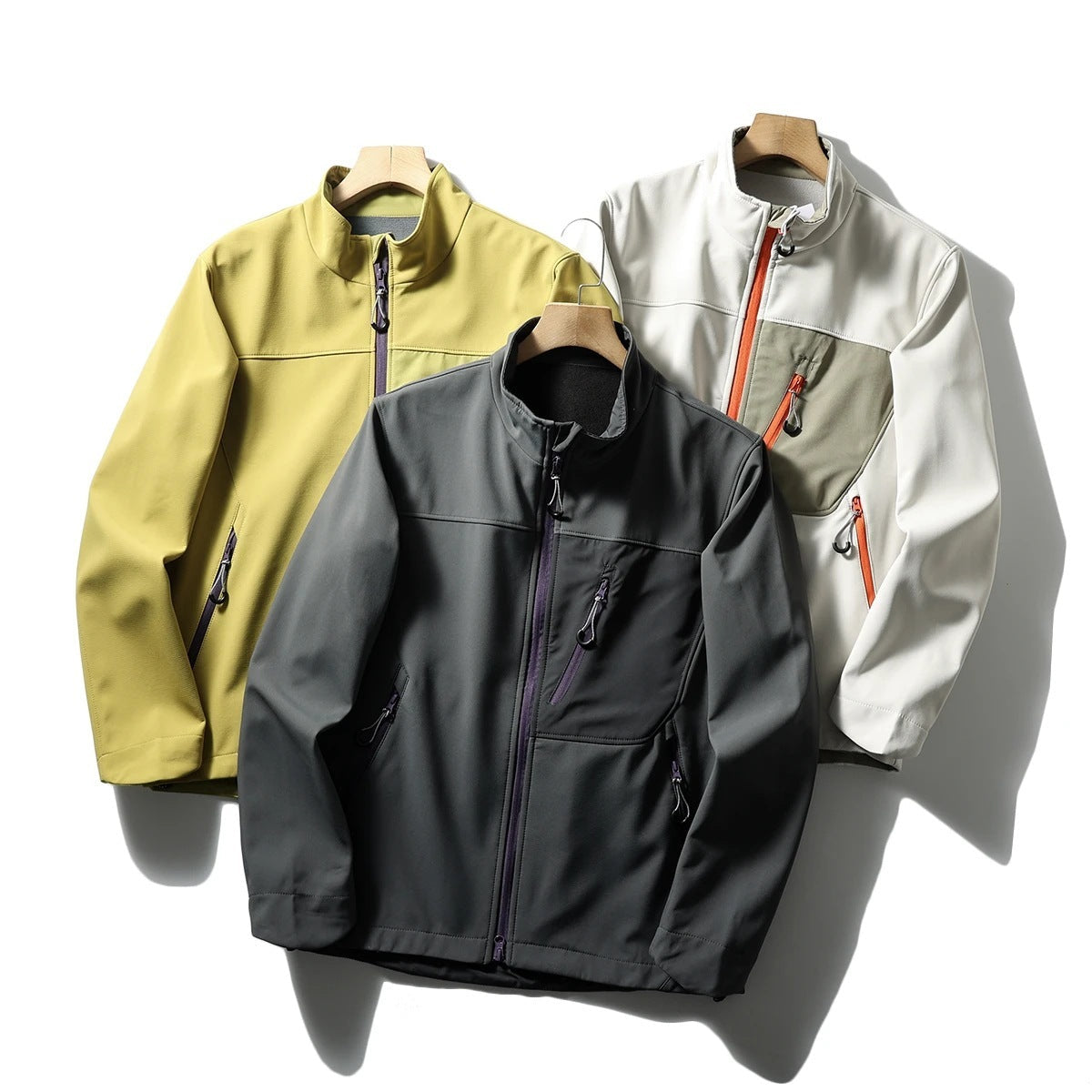 Unisex Patchwork Stand Up Collar Coat Polyester Blend Retro